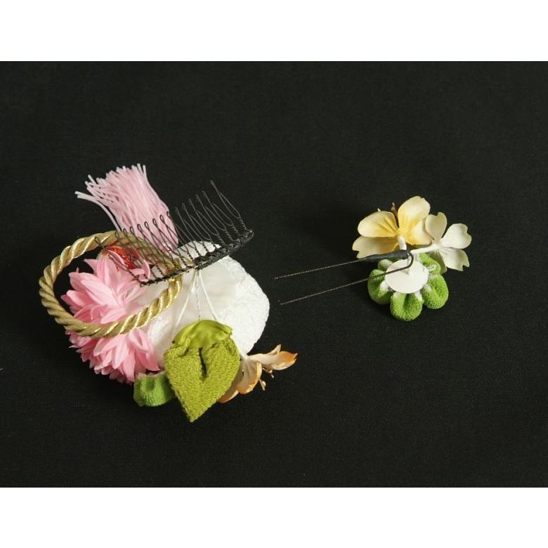 髪飾り　成人式　振袖　七五三着物　卒業袴　ピンク、白　薔薇　小鞠　コーム・ピンタイプ　2点セット　手染め　日本製 |  | 04