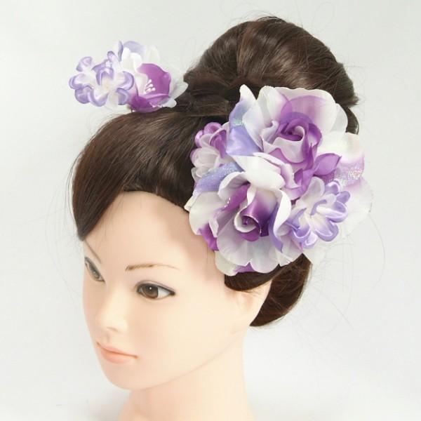 髪飾り 成人式 振袖 七五三着物 卒業袴 ドレスにも使えます 2個タイプ パープル ホワイト コーム ピンタイプ 日本製 お宮参り着物が高品質お値打ち価格 京美