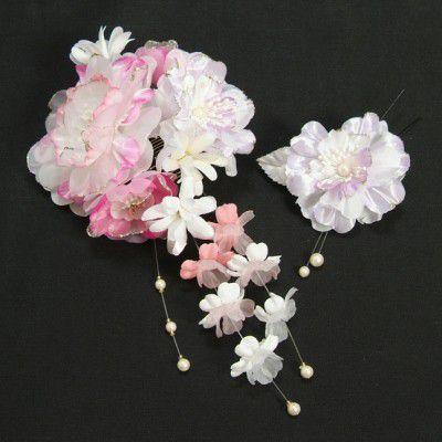 髪飾り　成人式　振袖　七五三着物　卒業袴　ドレスにも使えます　2個タイプ　ピンク　ホワイト　パープル　コーム・ピンタイプ　2点セット　日本製