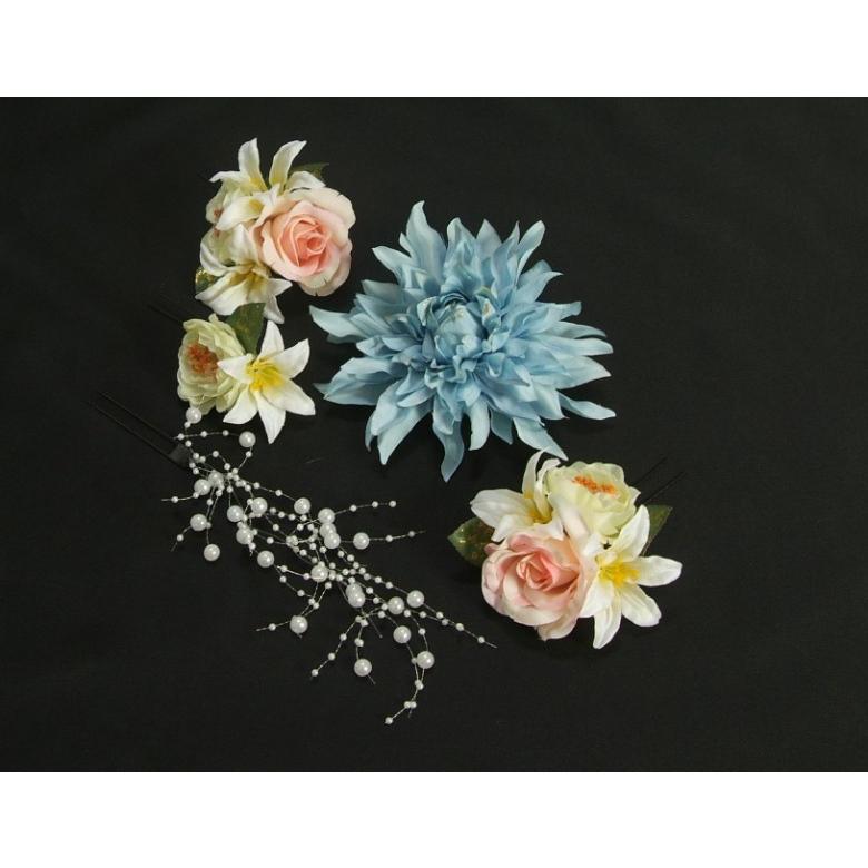 髪飾り　成人式　振袖　卒業袴　七五三　水色　白　ピンク　コーム・ピンタイプ　5点セット　日本製 |  | 01