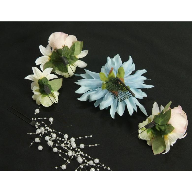 髪飾り　成人式　振袖　卒業袴　七五三　水色　白　ピンク　コーム・ピンタイプ　5点セット　日本製 |  | 03