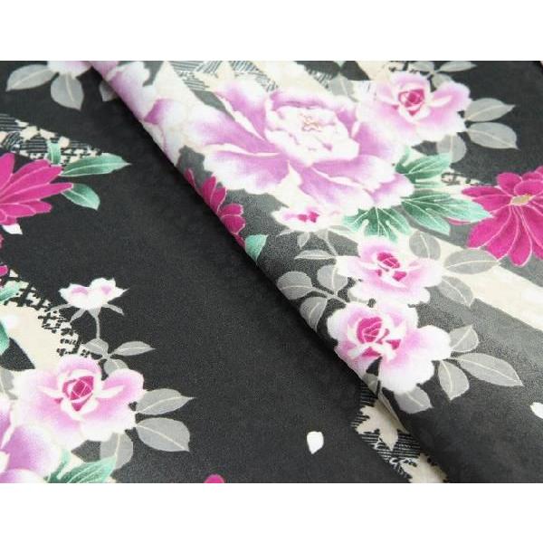 卒業袴着物フルセット　HLブランド　卒業式　黒　紫芍薬　桜刺繍濃淡ボカシ袴　レンタルよりお値打ちな13点セット | 京美 | 02