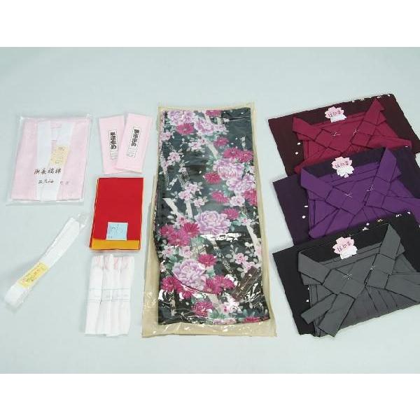 卒業袴着物フルセット　HLブランド　卒業式　黒　紫芍薬　桜刺繍濃淡ボカシ袴　レンタルよりお値打ちな13点セット | 京美 | 05
