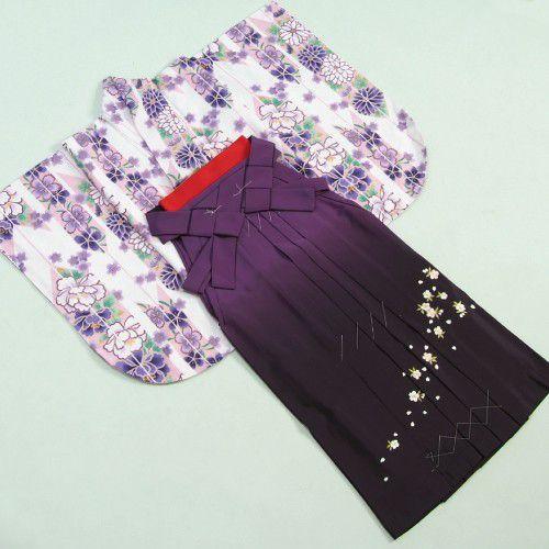 卒業袴着物フルセット　HLブランド　卒業式　白　矢絣撫子柄　桜刺繍濃淡ボカシ袴　レンタルよりお値打ちな13点セット