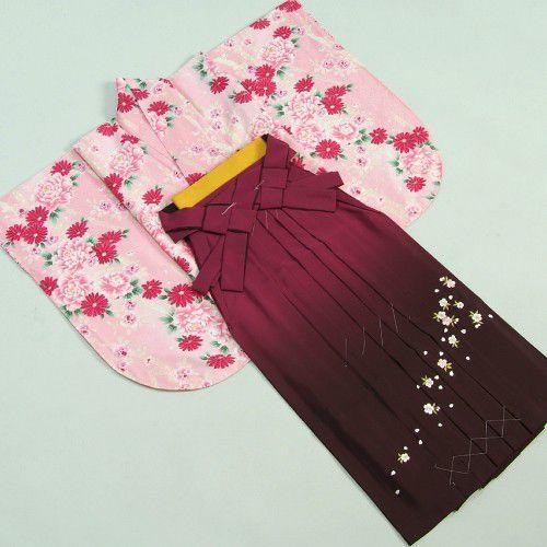 卒業袴着物フルセット　HLブランド　卒業式　ピンク　芍薬　桜刺繍濃淡ボカシ袴　レンタルよりお値打ちな13点セット