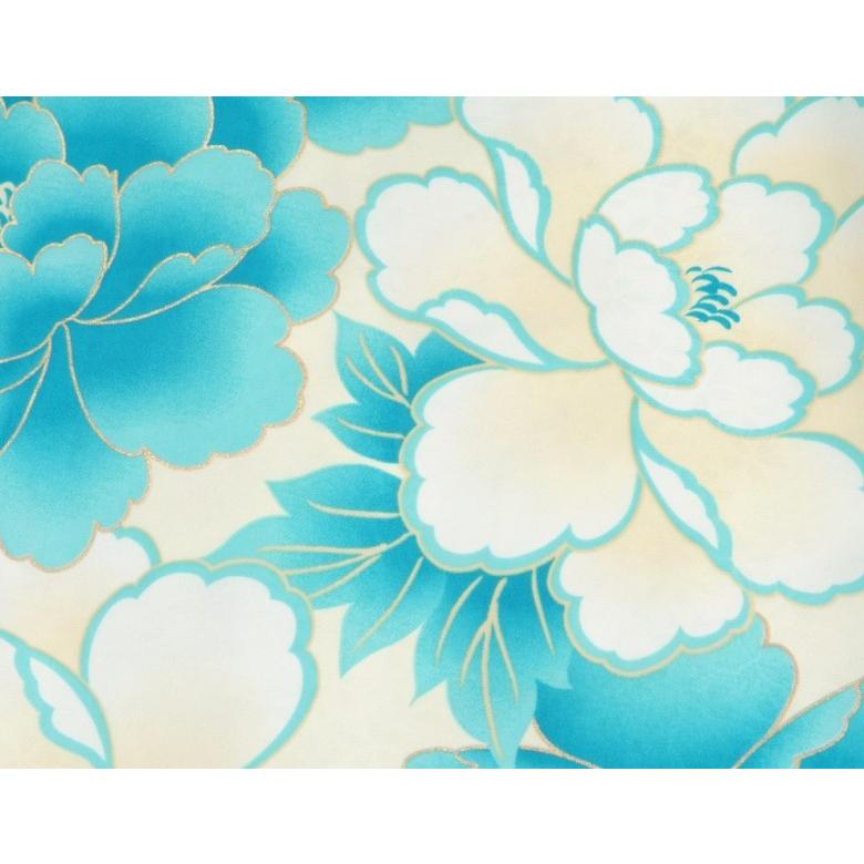 小学生　卒業袴着物４点セット　花ひめブランド　ジュニアサイズ　オフホワイト　水色大芍薬　紫刺繍袴　ピンク黄色両面帯　十三参りとしても御使用出来ます | 京美 | 02
