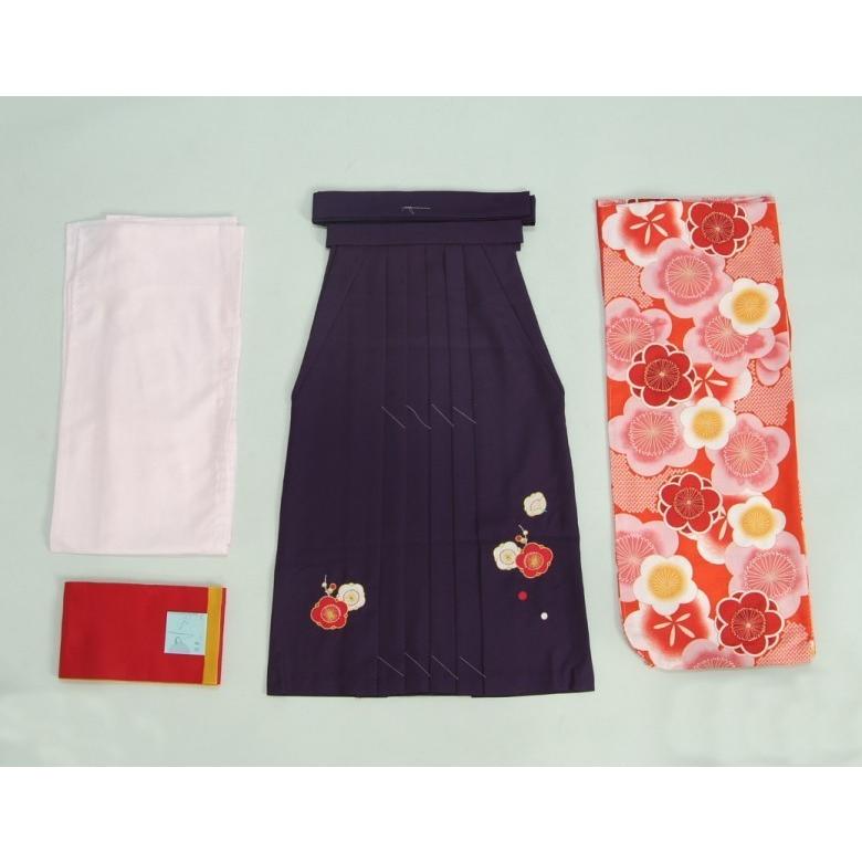 小学生　卒業袴着物４点セット　花ひめブランド　ジュニアサイズ　朱色　梅柄　紫刺繍袴　赤黄色両面帯　十三参りとしても御使用出来ます | 京美 | 01