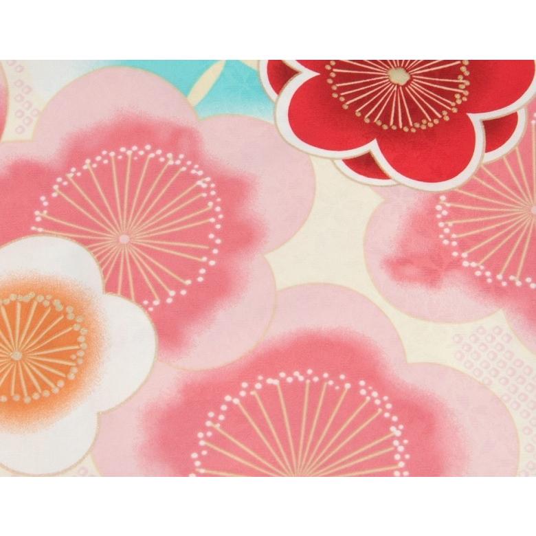 小学生 卒業袴着物４点セット 花ひめブランド ジュニアサイズ クリーム 梅柄 エンジ刺繍袴 赤黄色両面帯 十三参りとしても御使用出来ます | 京美 | 02