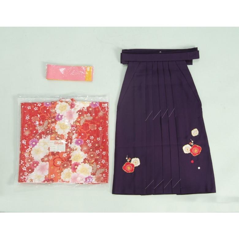 幼稚園　保育園　卒園袴着物４点セット　マユミブランド　キッズサイズ　濃淡赤色　紫色刺繍袴　ピンク黄色両面帯 | 京美 | 01