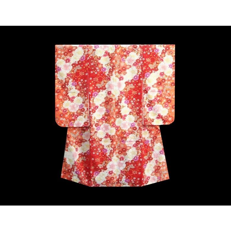 幼稚園　保育園　卒園袴着物４点セット　マユミブランド　キッズサイズ　濃淡赤色　紫色刺繍袴　ピンク黄色両面帯 | 京美 | 02