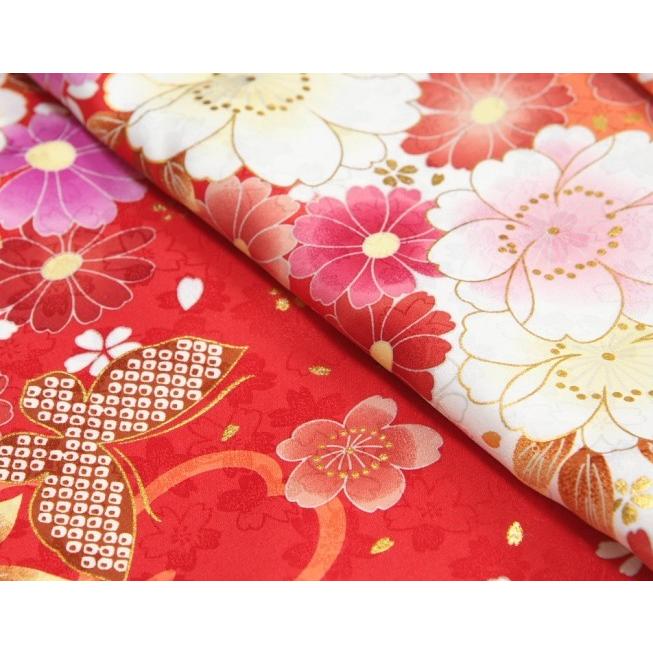 幼稚園　保育園　卒園袴着物４点セット　マユミブランド　キッズサイズ　濃淡赤色　紫色刺繍袴　ピンク黄色両面帯 | 京美 | 03