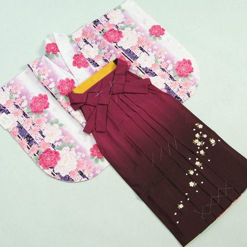 卒業袴着物フルセット　卒業式　白　桜刺繍濃淡ボカシ袴　レンタルよりお値打ちな13点セット