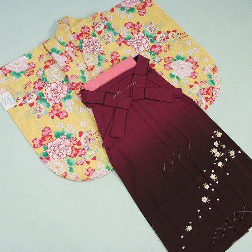卒業袴着物フルセット　卒業式　黄色　桜刺繍濃淡ボカシ袴　レンタルよりお値打ちな13点セット 