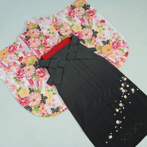 卒業袴着物フルセット　卒業式　白地　桜刺繍濃淡ボカシ袴　レンタルよりお値打ちな13点セット