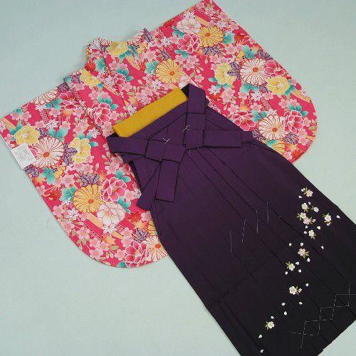 卒業袴着物フルセット　卒業式　濃ピンク　桜刺繍濃淡ボカシ袴　レンタルよりお値打ちな13点セット