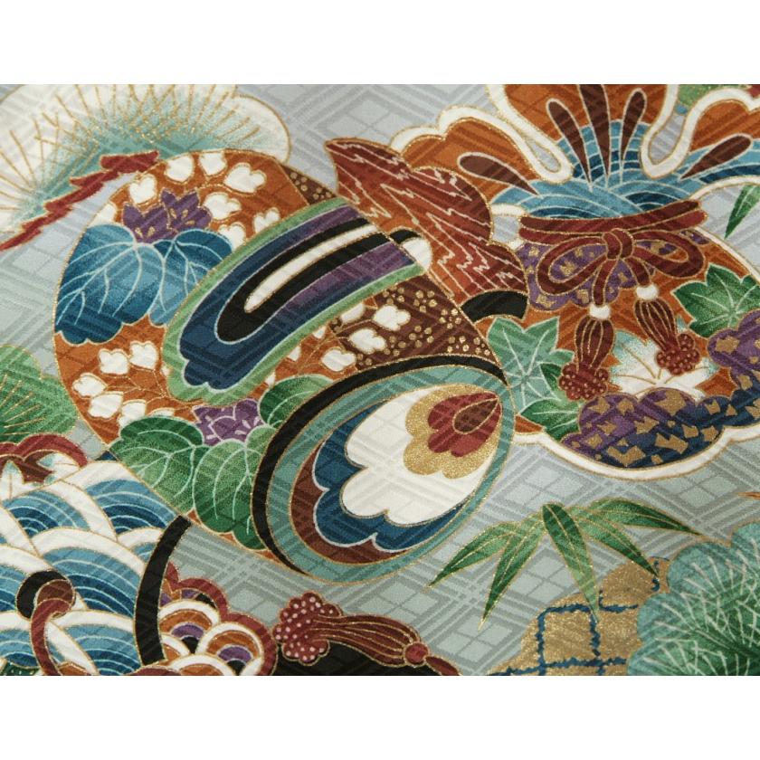 お宮参り 着物 男の子 絹100％ 正絹 赤ちゃん 初着 産着 黒地 兜 小槌 地紋生地 | 京美 | 04