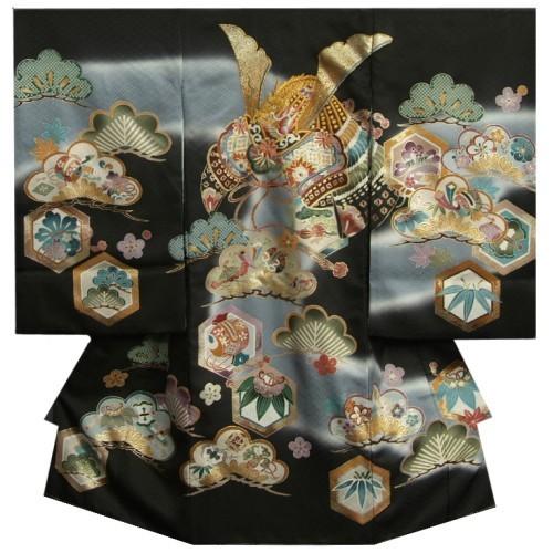 お宮参り 着物 男の子 絹100％ 正絹 男児初着 黒灰色ぼかし染め