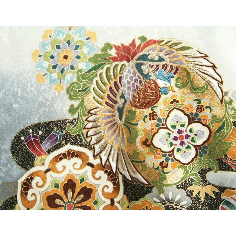 京美 お宮参り 着物 男の子 絹100％ 正絹初着 白 刺繍鳳凰 唐花 ヱ霞