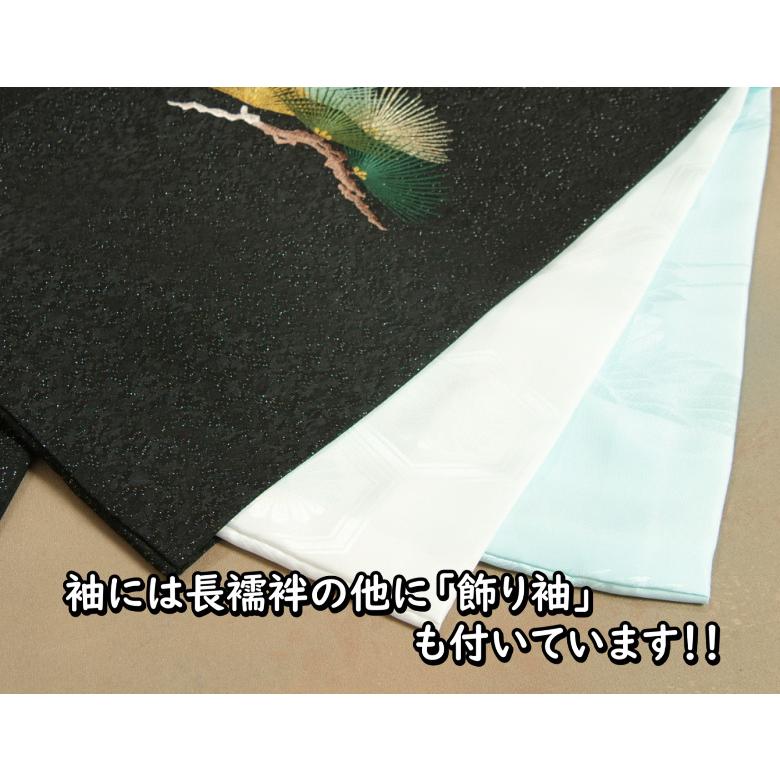 お宮参り 着物 男の子 絹100％ 正絹 男児初着 総刺繍兜 鷹 松葉 黒地金通し 手染め 丹後産紋意匠生地 日本製_9