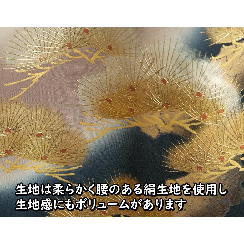 お宮参り 着物 男 赤ちゃん 絹100％ 正絹初着 モスグリーン色 渦文飛翔龍 金銀彩箔 金括り加工 精華生地 日本製 | 京美 | 04