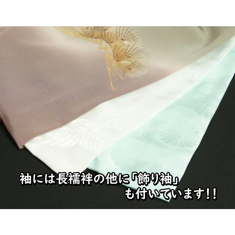 お宮参り 着物 男 赤ちゃん 絹100％ 正絹初着 モスグリーン色 渦文飛翔龍 金銀彩箔 金括り加工 精華生地 日本製 | 京美 | 08