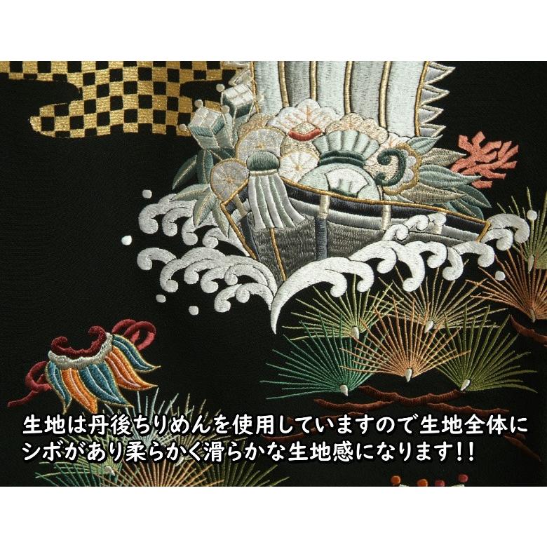 お宮参り 着物 男の子 絹100％ 正絹 赤ちゃん 初着 黒地 総刺繍鷹 金彩箔 手染め 丹後ちりめん生地 日本製 | 京美 | 05