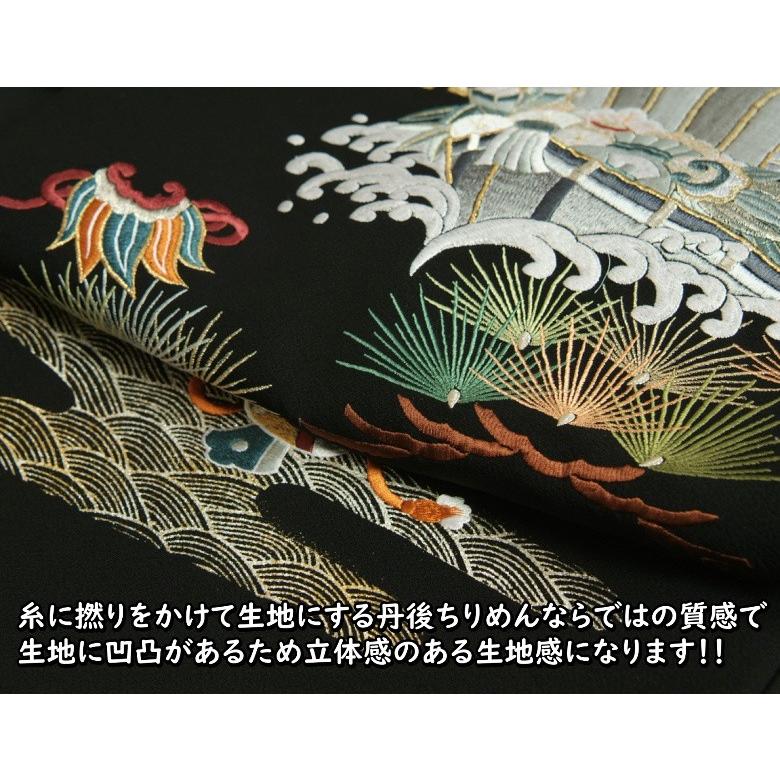 お宮参り 着物 男の子 絹100％ 正絹 赤ちゃん 初着 黒地 総刺繍鷹 金彩箔 手染め 丹後ちりめん生地 日本製 | 京美 | 06