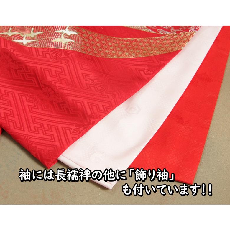 お宮参り 着物 女の子 絹100％ 正絹女児初着 赤色 金彩友禅 箔使い 束ね熨斗 本サヤ地紋生地 日本製 | 京美 | 09