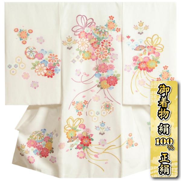 お宮参り 着物 女の子 絹100％ 正絹女児初着 白地 京加賀友禅作家百貫達雄作 手描き 丹後産変わり無地生地 日本製
