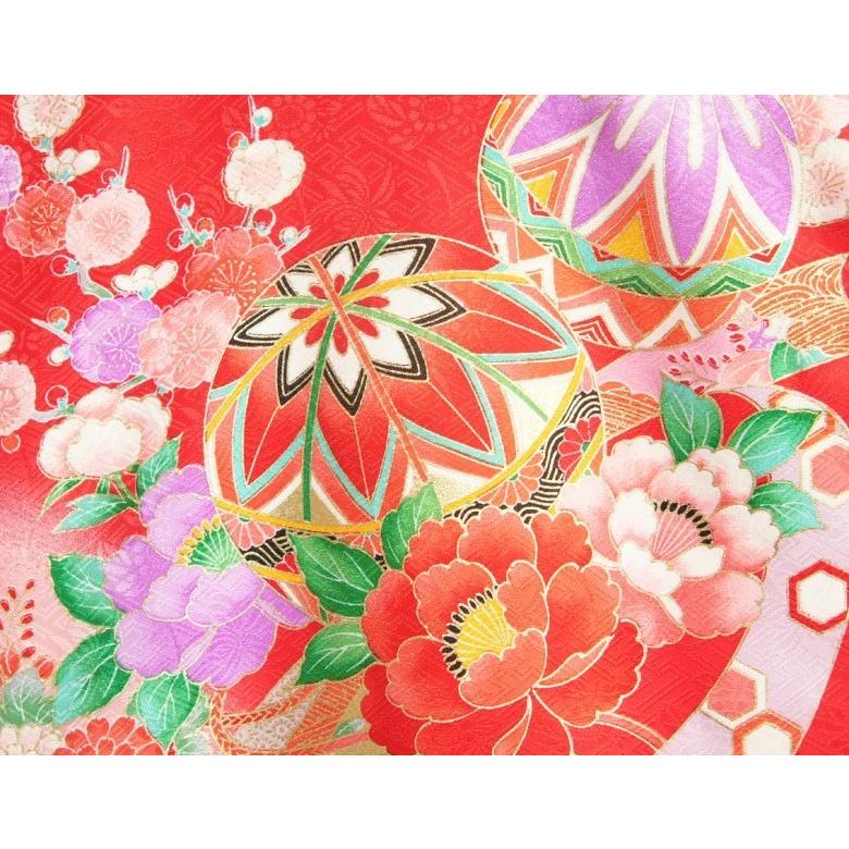 お宮参り 着物 女の子 絹100％ 正絹初着 女の子用産着 赤 まり 桜 芍薬 牡丹_2