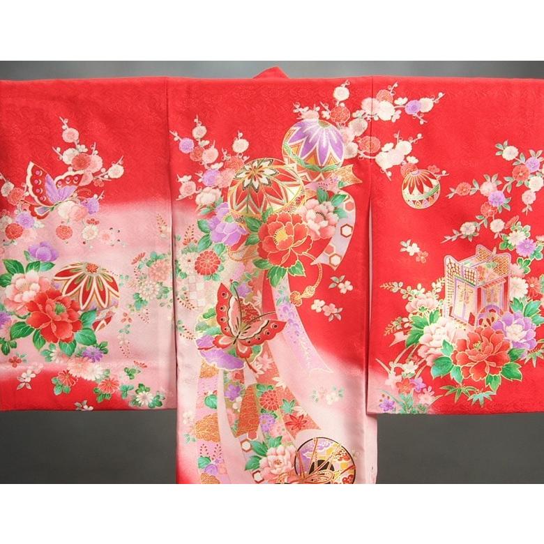 お宮参り 着物 女の子 絹100％ 正絹初着 女の子用産着 赤 まり 桜 芍薬 牡丹_3
