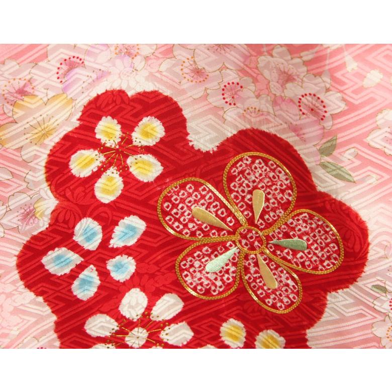 お宮参り 着物 女の子 絹100％ 正絹初着 ピンク 赤本手桶絞り 金駒刺繍 金彩使い サヤ地紋生地 日本製 | 京美 | 06