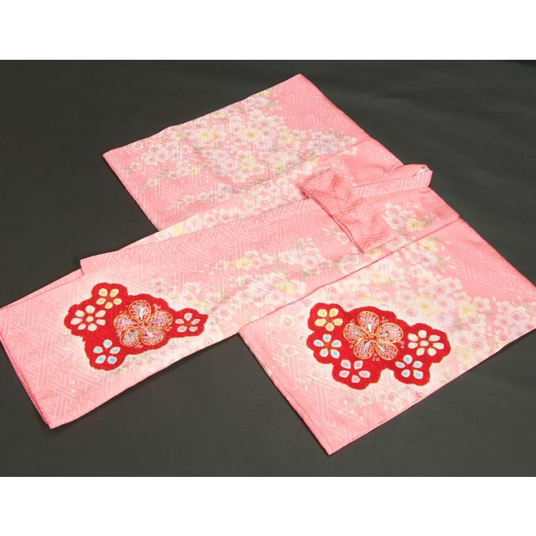 お宮参り 着物 女の子 絹100％ 正絹初着 ピンク 赤本手桶絞り 金駒刺繍 金彩使い サヤ地紋生地 日本製 | 京美 | 07