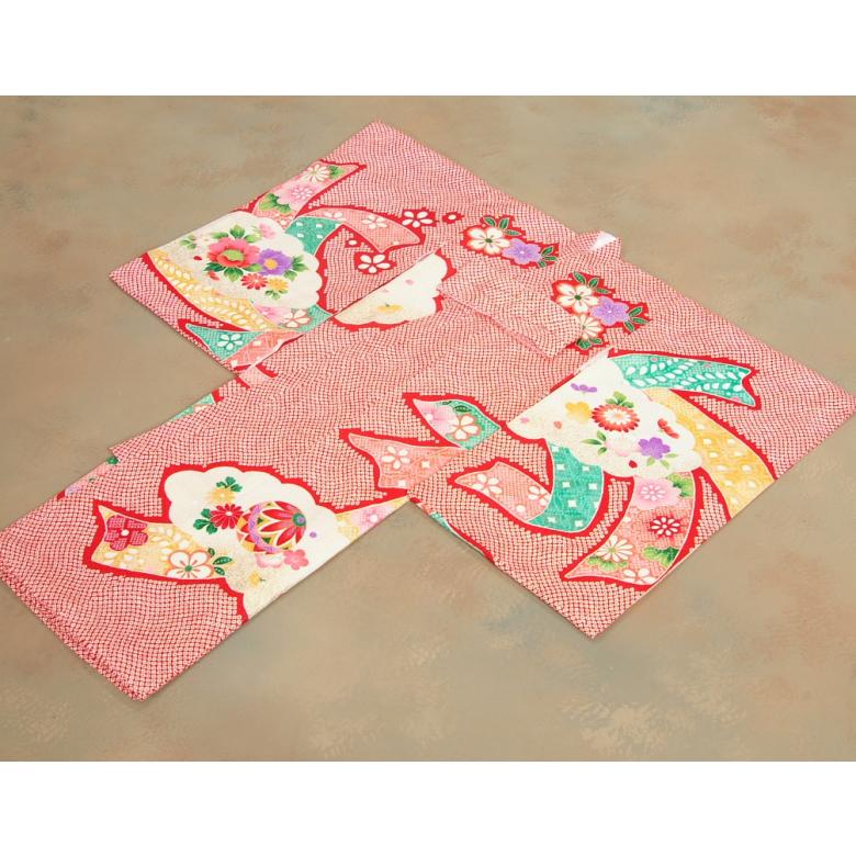 京美 宮参り 着物 女の子 絹100％ 正絹初着 女の子用産着 赤色