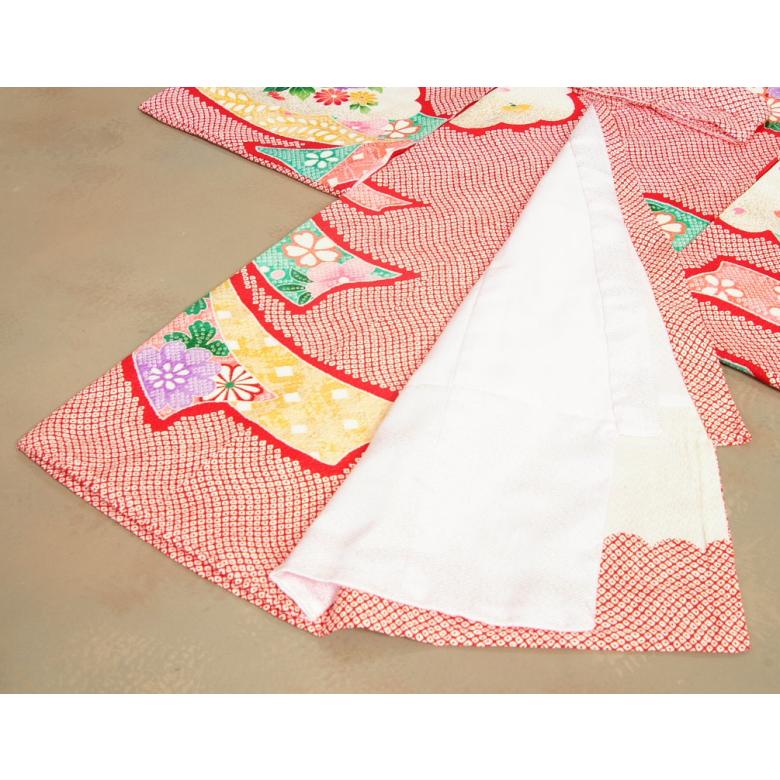 宮参り 着物 女の子 正絹初着 産着 赤色 総疋田柄 鼓 金彩 鹿の子地紋生地 宮参り 着物 女の子 正絹初着 産着 赤色 総疋田柄 鼓 金彩