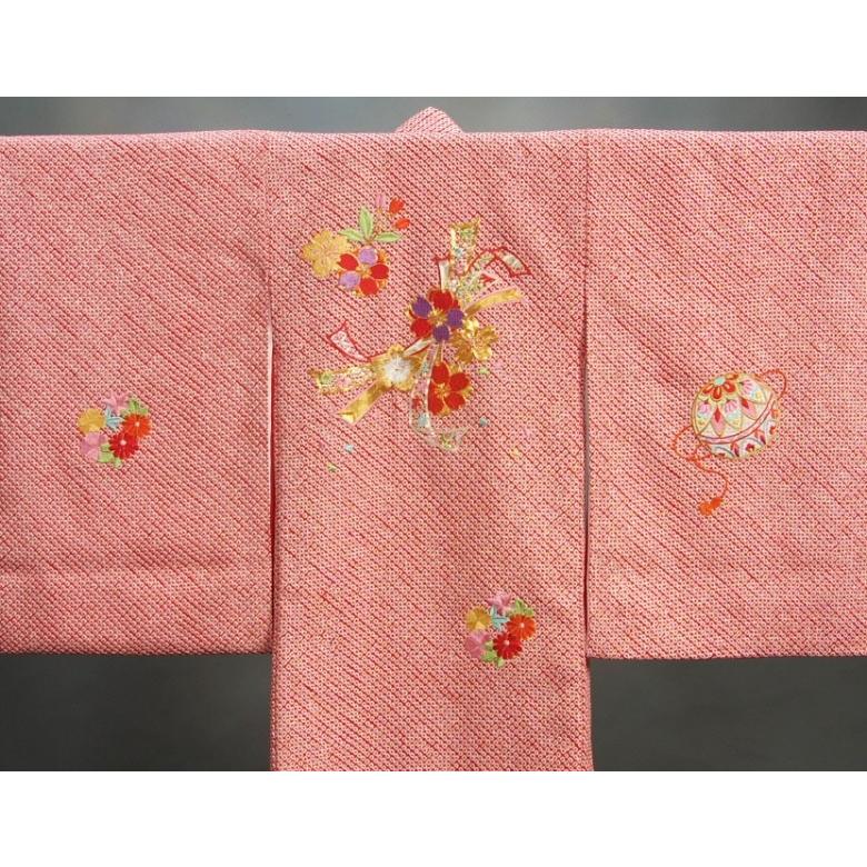 京美 お宮参り 着物 女の子 絹100％ 正絹初着 赤 四つ巻き総本鹿子絞り