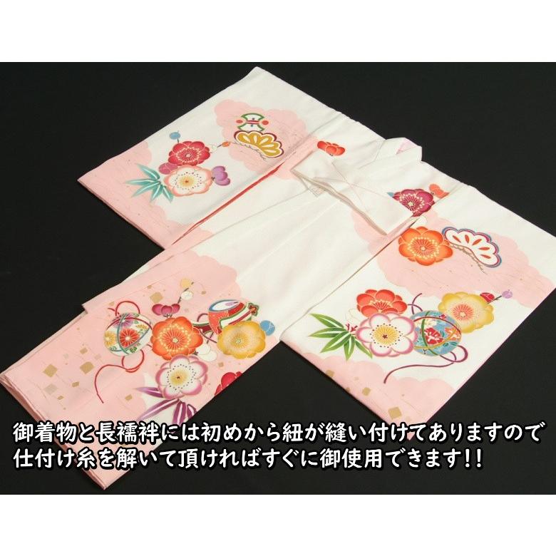 京美 お宮参り 着物 女の子 絹100％ 正絹 赤ちゃん 初着 白地 まり