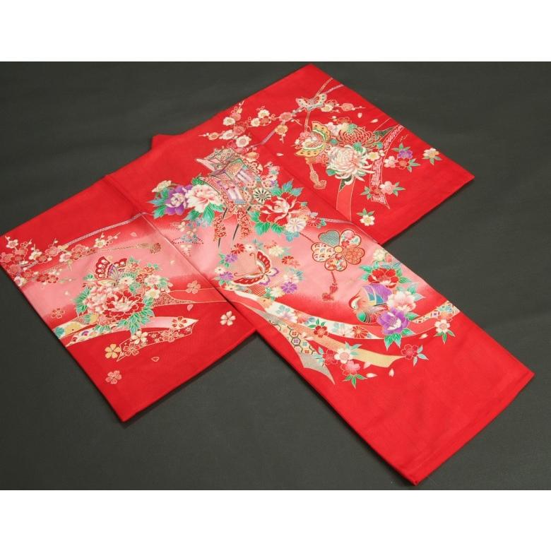 お宮参り 着物 夏用 女の子 正絹 赤色 御所車 芍薬 鴛鴦 絽生地 | 京美 | 01