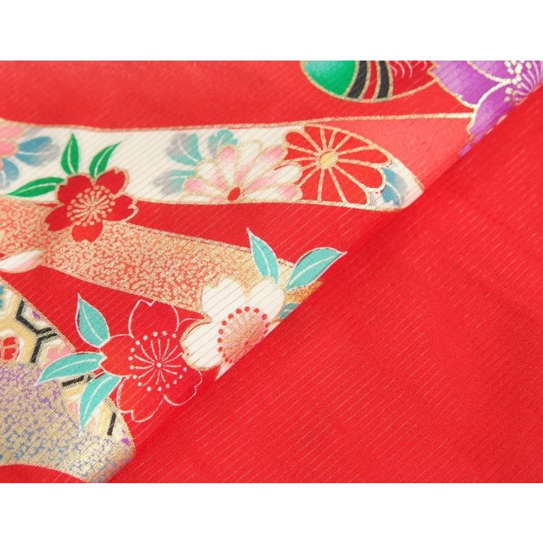 お宮参り 着物 夏用 女の子 正絹 赤色 御所車 芍薬 鴛鴦 絽生地 | 京美 | 04