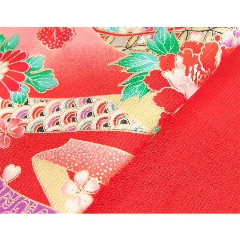 お宮参り 着物 夏用 女の子 正絹 赤色 鈴 蝶 牡丹菊 絽生地 | 京美 | 04