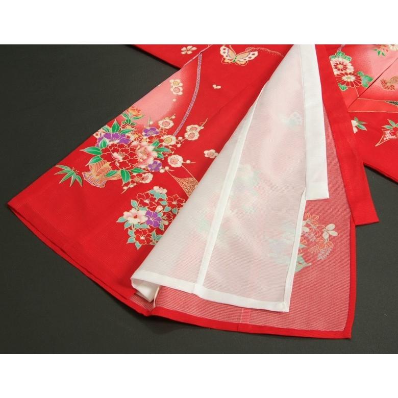 お宮参り 着物 夏用 女の子 正絹 赤色 鈴 蝶 牡丹菊 絽生地 | 京美 | 06