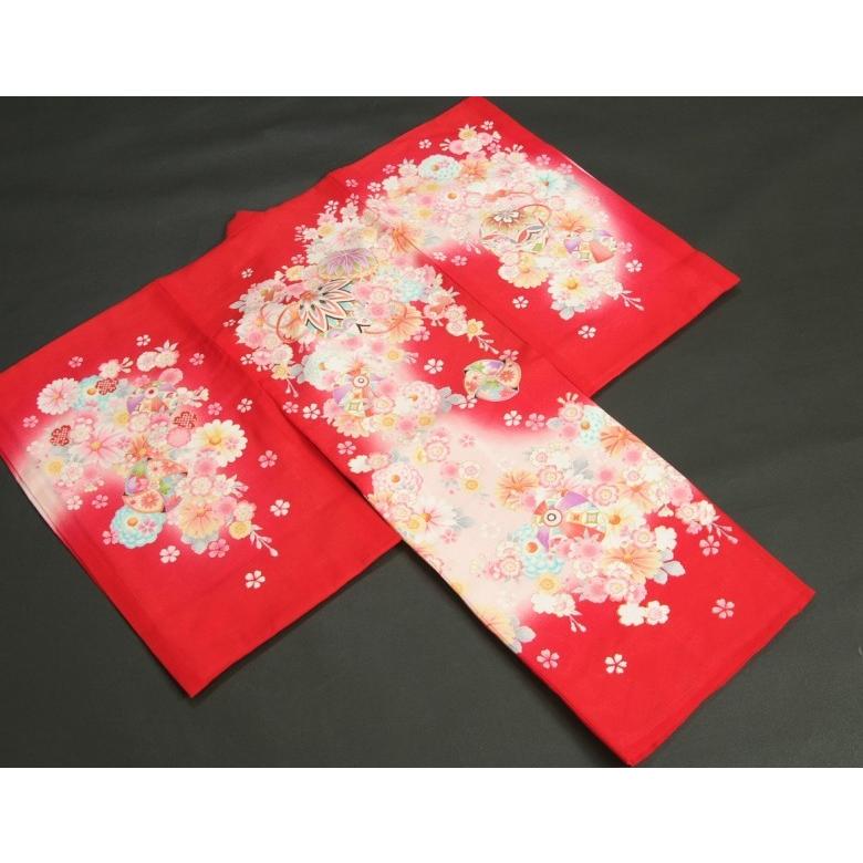 お宮参り 着物 夏用 女の子 正絹 赤色ピンク流水ぼかし まり 風車 絽生地 | 京美 | 01