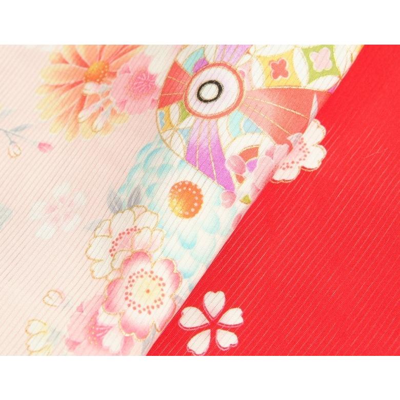 お宮参り 着物 夏用 女の子 正絹 赤色ピンク流水ぼかし まり 風車 絽生地 | 京美 | 04