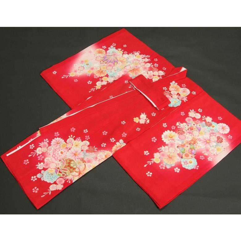 お宮参り 着物 夏用 女の子 正絹 赤色ピンク流水ぼかし まり 風車 絽生地 | 京美 | 05