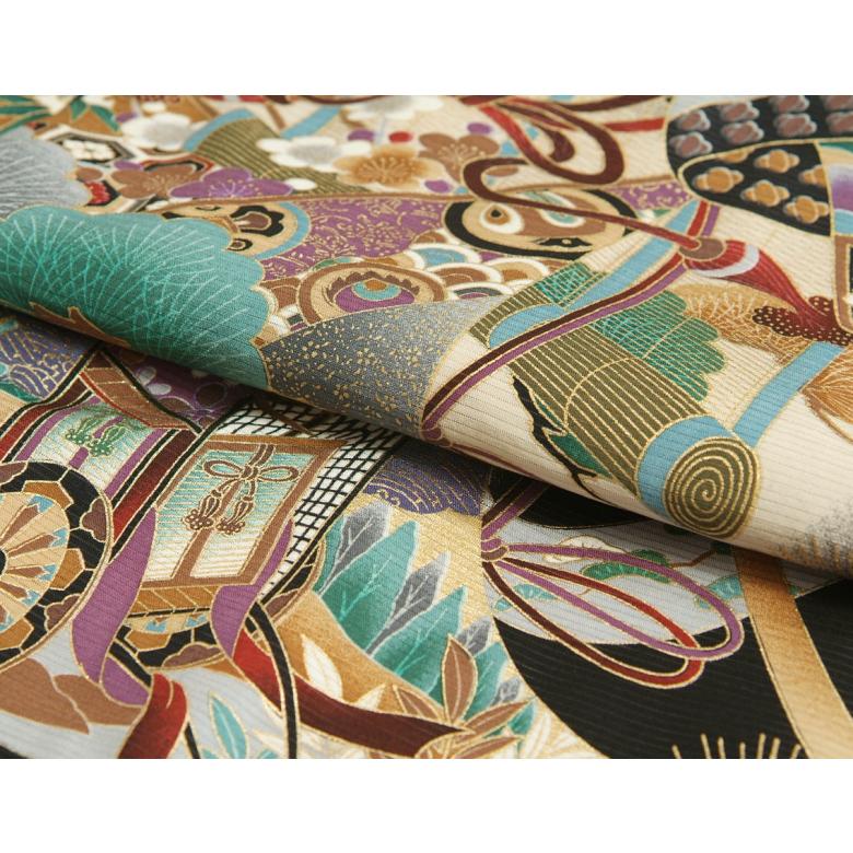 お宮参り 着物 夏用 男の子 正絹 黒色 兜 軍配 御所車 鼓 絽生地 | 京美 | 05