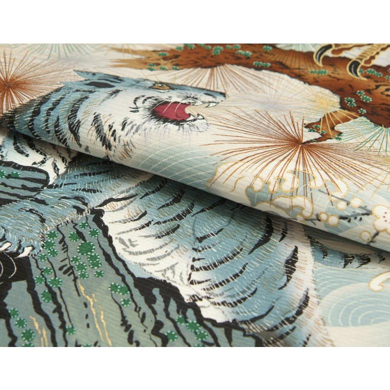 お宮参り 着物 夏用 男の子 正絹 黒色 鷹と虎 向鶴 富士山 絽生地 | 京美 | 05