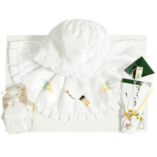 お宮参り よだれかけ 着物用小物 涎掛け帽子セット ポリエステル生地 フードタイプ 白色 お宮参り4点セット 男の子向き 日本製