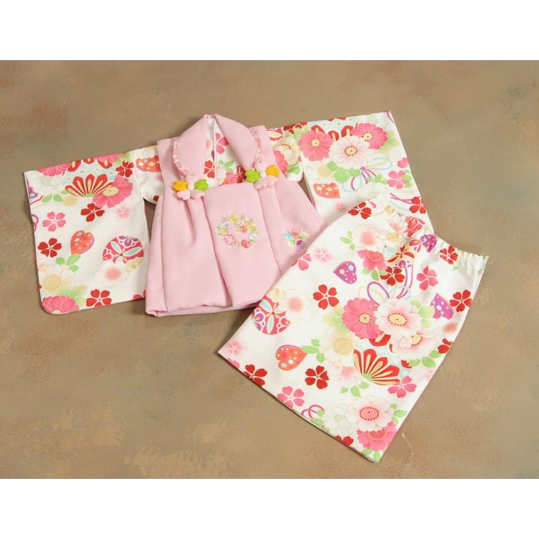 ベビー着物 赤ちゃん 女の子着物 白色着物 桜珠 まり ピンク色被布 二部式仕様の楽々着せ付けタイプ | 京美 | 01