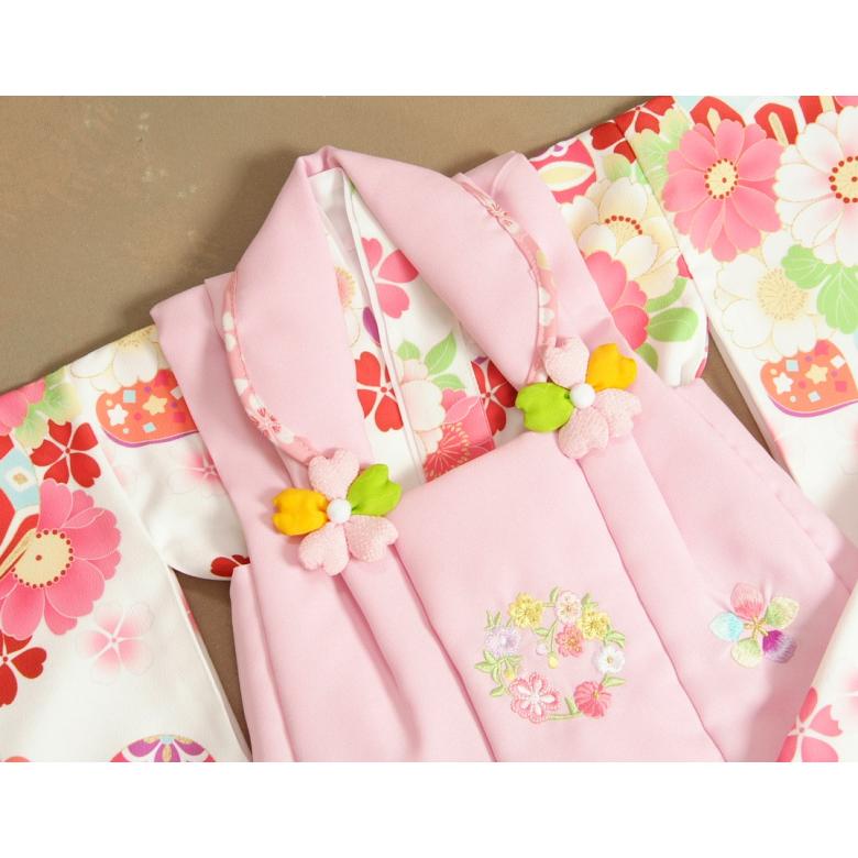 ベビー着物 赤ちゃん 女の子着物 白色着物 桜珠 まり ピンク色被布 二部式仕様の楽々着せ付けタイプ | 京美 | 02