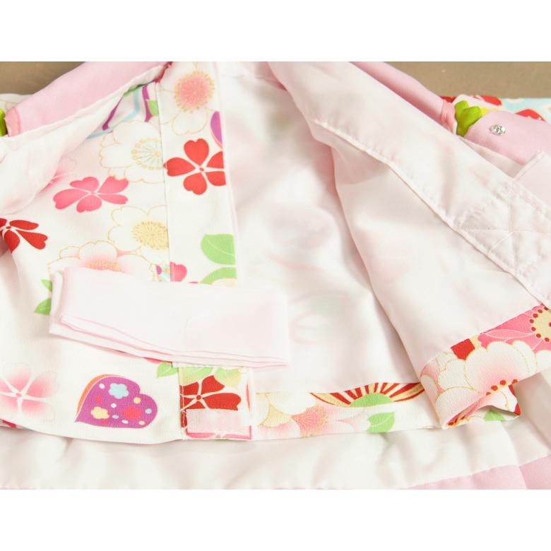 ベビー着物 赤ちゃん 女の子着物 白色着物 桜珠 まり ピンク色被布 二部式仕様の楽々着せ付けタイプ | 京美 | 04